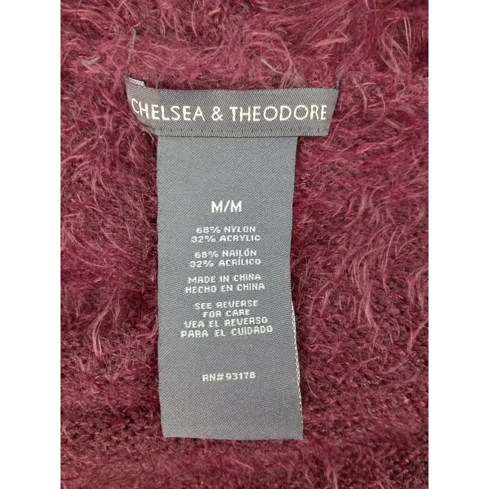 Chelsea & Theodore Women's Size M Mulberry Wine Fuzzy Cardigan Front Pockets